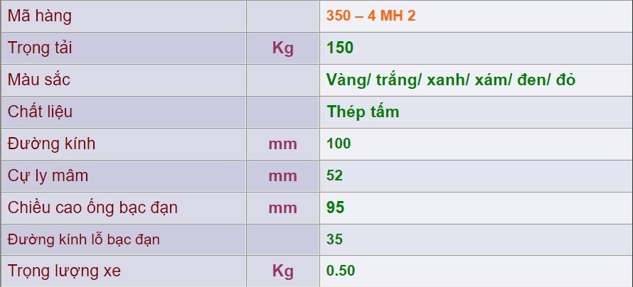 thông số lỹ thuật mâm sắt 400-8-mh2