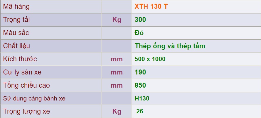 thông số lỹ thuật xth 130 t